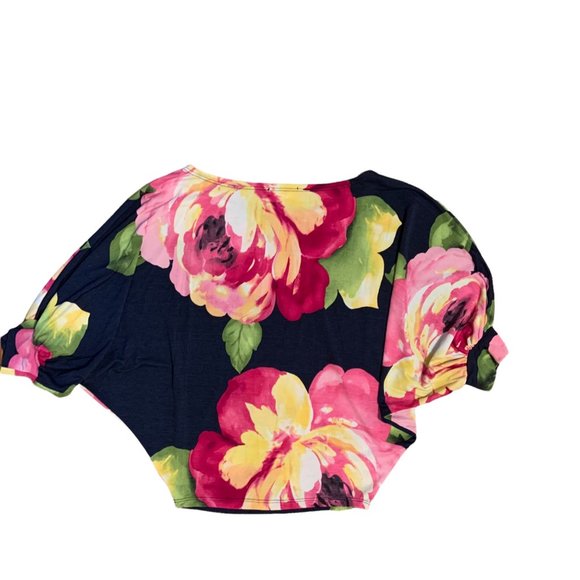 Floral Womens Top Size Small Dolman Sleeves Colorful Stretch Style - Picture 6 of 7